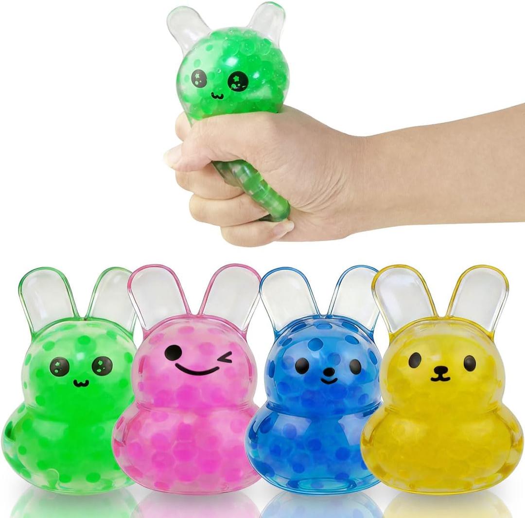 Anditoy 4 Pack Big Easter Bunny Squeeze Toys Stress Balls Stress Relief Toys for Easter Basket Stuffers Eggs Fillers Gifts Party Favors