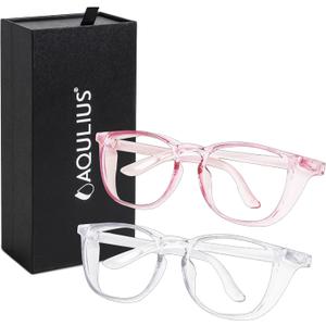 Aqulius 2 Pack Stylish Safety Glasses Goggles, Scratch Resistant, Safety Glasses for Women, Blue Light, Glasses for Nurses (Pink/Clear)