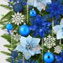 92pcs Christmas Tree Decoration Set, Christmas Ball Ornaments Bulk, Artificial Glitter Poinsettia Flowers, Hanging Crystal Snowflake Drop, Xmas Flowers for Holiday Wedding New Year Party Decor (Blue)