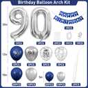 90th Birthday Decorations Navy Blue Silver,90th Balloon Garland with Number 90 Foil balloons,Happy Birthday Banner for Men Women 90 Birthday Party Decorations