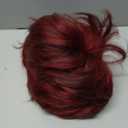 RENERSHOW Short Red Pixie Cut Wavy Wigs for White Women with Bangs Burgundy Highlight Synthetic Wig 6 Inch