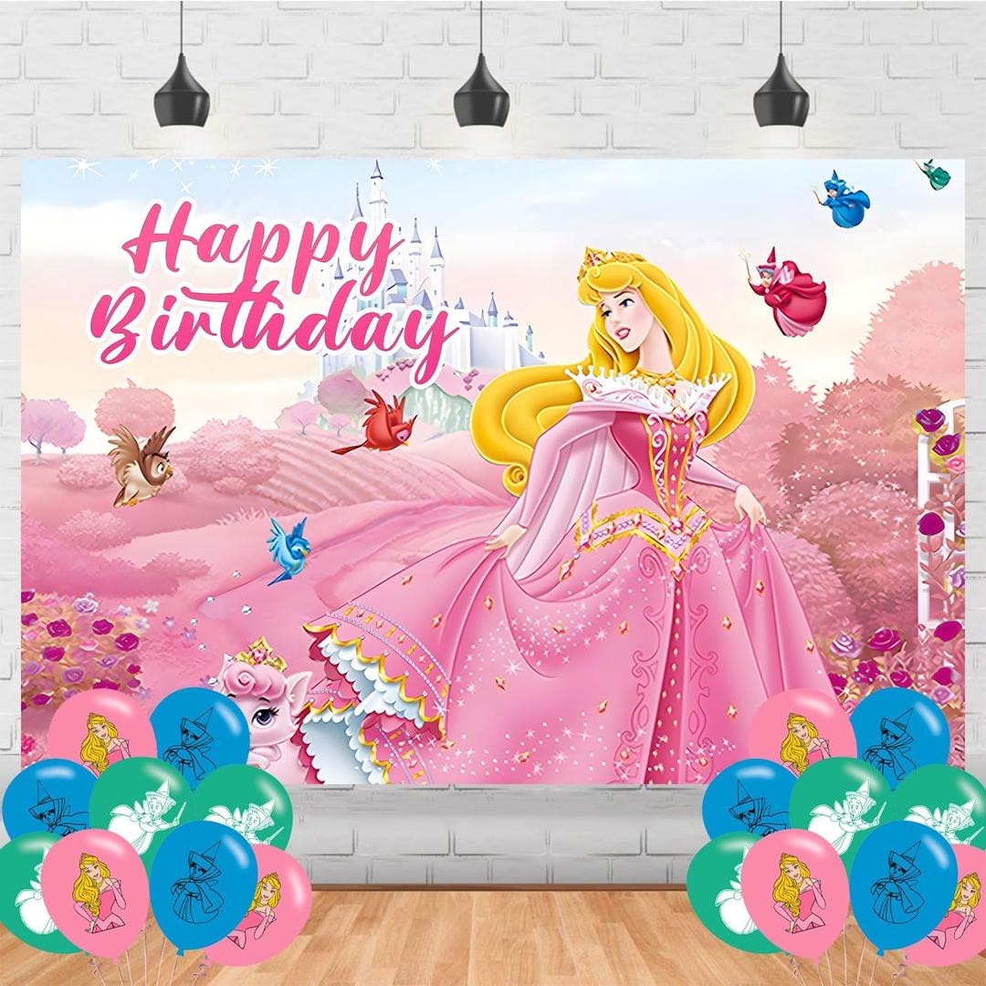 Princess Birthday Party Supplies Backdrop 5x3 Princess Aurora Happy Birthday Background Photography Princess Party Decorations Banner Photo Booth Props