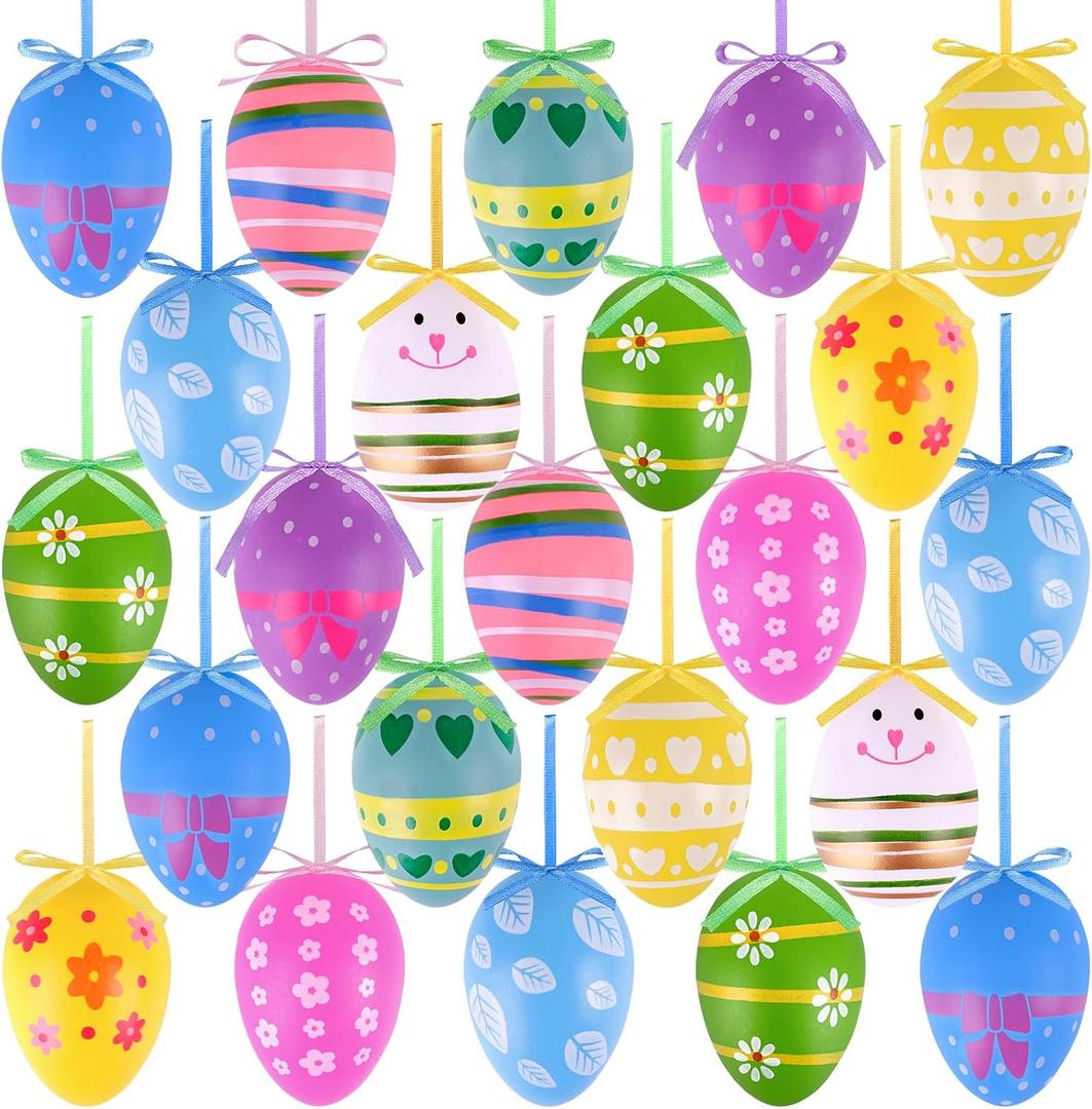 Easter Tree Ornaments, 30pcs Hanging Plastic Easter Eggs Party Decorations for Basket Party Home Outdoor Garden