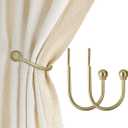 ARNORX Curtain Holdbacks, Hooks, 2 PCSSolid Steel Hooks, Decorative French Ball End, Curtain Drapery Holdbacks, Wall Mounted, Curtain Tiebacks, Brass Brushed