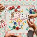 Turquoise Pink Chinoiserie Floral Mahjong Mat 31.5 x 31.5 in, Abstract Art Chinese Non-Slip Noise Reduction Gaming Mat for Table American Mahjong Poker Board Games Card Games Dominoes