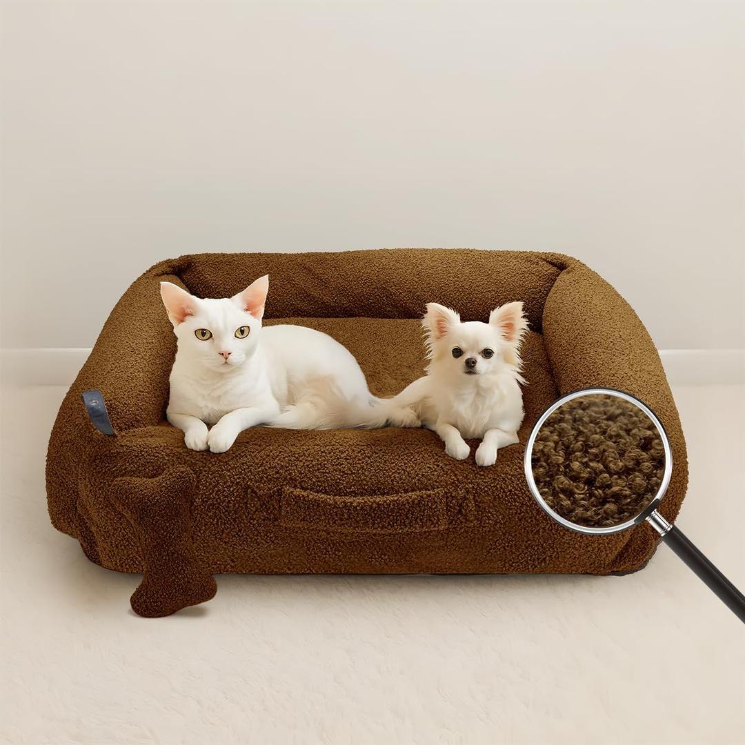 Sytopia Indestructible Small Dog Bed 32'', Calming Donut Bed for Indoor Cats Large with Removable Chew Proof Washable Cover, Cozy Soft Round Anxiety Pet Bed with Spine Support up to 35 lbs, Brown