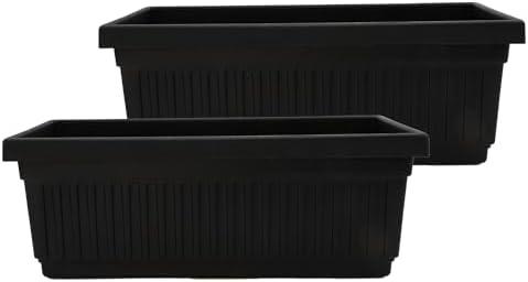 The HC Companies Venetian Window Planter Box w/Drain Plug - Long Planter Box for Windowsills, Balconies & More - Plastic Rectangular Outdoor Planters for Herbs & Flowers (18" Black, Pack of 2)