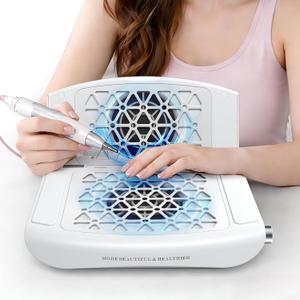 Nail Dust Collector, 14700RPM Foldable Dual-Turbo Fan with 30 Filter Papers for Acrylic Nails Salon & Home - White