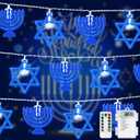 Hanukkah Decorations Blue String Lights, 20LED Menorah&Star of David Hanukkah Fairy Lights Timer for Jews Jewish Judaism Decor Passover/Rosh Hashana/Shabbat/Hashanah
