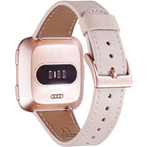 WFEAGL for Fitbit Versa Bands, Top Grain Leather Replacement Strap for Fitbit Versa/Versa 2 /Versa Lite/Versa SE Fitness Smart Watch (PinkSand Band+ Rosegold Buckle)