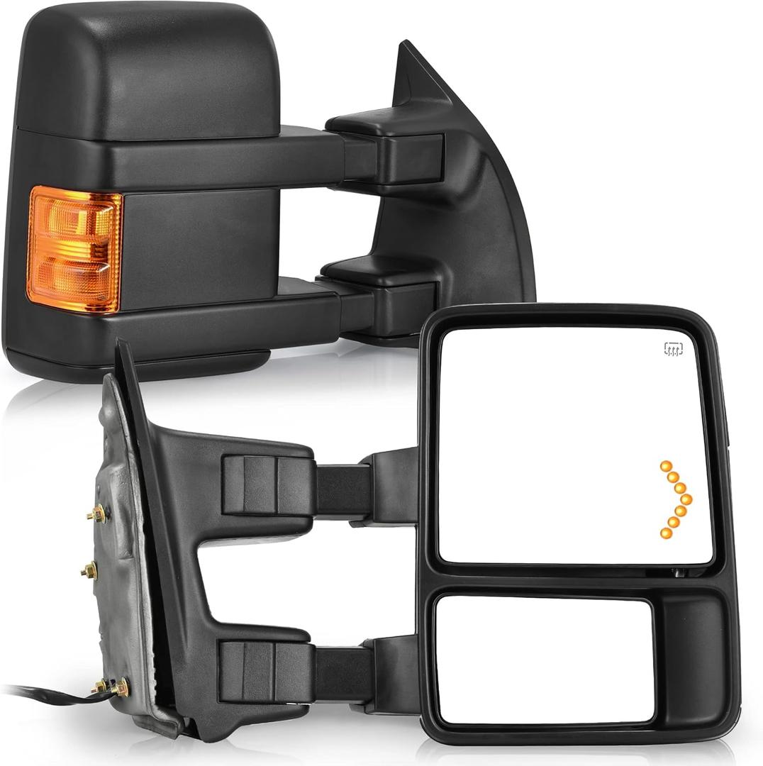 YITAMOTOR Towing Mirrors compatible for 2008-2016 Ford F250 F350 F450 F550 Super Duty Tow Mirrors Power Heated with Amber Turn Signal Light Side Mirrors