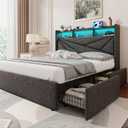 Driftalia Full Size Bed Frame with 4 Drawers, LED Headboard & Charging | Upholstered 2-Tier Headboard, 3 Storage Compartments, USB & Type-C Charge, Max 1000lbs, No Box Spring, Silent, Easy Assembly
