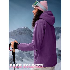 FREE SOLDIER Women's Waterproof Ski Snow Jacket Fleece Lined Warm Winter Rain Jacket with Hood Fully Taped Seams size M,, Purple