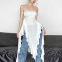 Womens Tank Tops Summer Dressy Casual Blouses Sleeveless Asymmetrical Ruffles Outfits Basic Trendy Clothes (White, L)