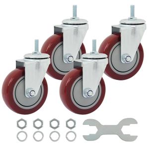 Finnhomy Swivel Caster Wheels 4 Inch Threaded Stem Casters Set of 4 Heavy Duty 3/8"-16 x 1 Anti-wear Polyurethane Industrial Castor Wheels for Cart/Furniture Load Bearing 2200 Lbs Smooth Casters Red
