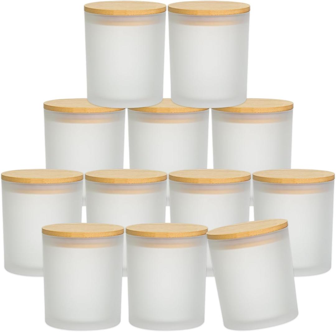 12Pcs Empty Candle Jars 14 fl.oz Frosted Glass Jars Bulk with Bamboo Lids, Making Candles Containers Vessels for Candle Business 12 14 fl.oz