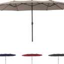 15FT Large Patio Umbrella with Crank Handle,Double-Sided Rectangular Outdoor Umbrella for Pool, Garden, Deck, Lawn & Market (Claret Red) (Beige)