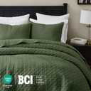 palassio Olive Green 100% Cotton Quilt Queen Size Bedding Sets with 2 Pillow Shams, Textured Lightweight Soft Bedspread Shabby Chic Coverlet, Quilted Comforter Bed Cover for All Season, 3 Pieces