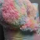 Faux Fur Backrest Pillow for Kids, Teen Reading Pillow with Arms, Fluffy Back Support Pillow for Sitting Up in Bed/Couch, Bed Wedge Pillow for Girls, Reading & Bed Rest Pillows (Pink)