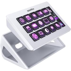 SOOMFON Stream Controller Stream Control Deck with 15 LCD Macro Keys Customizable for Content Creators Streaming Gaming to Trigger Actions in OBS, YouTube, Twitch and More, Compatible with PC & MAC (White)