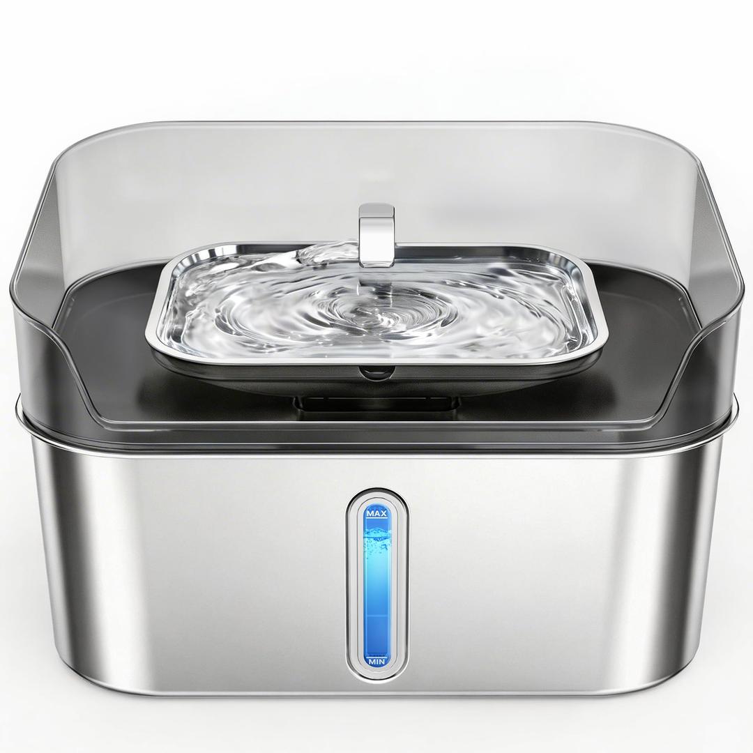 No Spill Dog Water Fountain Stainless Steel for Large Dogs, 8L/2.1Gal Ultra Quiet Pet Water Fountain for Cats Dogs Indoor, Automatic Dog Water Bowl Dispenser