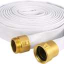 EPDM Fire Hose, 50 FT x 1-1/2" ID Firehose, White Industrial Hose - NST/NH Couplings, Lay Flat Water Hose+Brass Coupling, Outer White Staple Fiber, for Using in Firefighting, Home, Garden