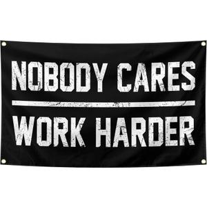 Nobody Cares Work Harder Motivational Gym Banner 3x5 Feet With 4 Brass Gaskets Tapestry Flag.Inspire Your Fitness Wall Decor.