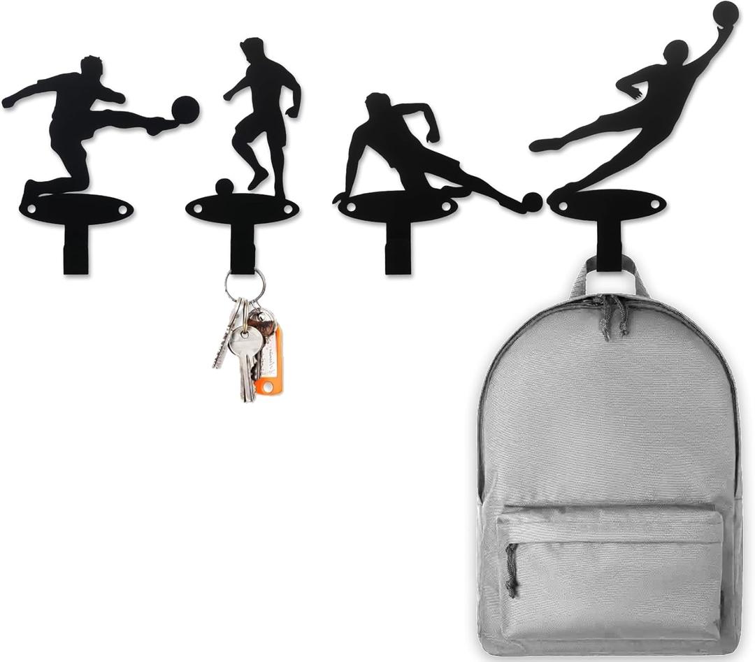 Soccer Medal Hanger Display  4-Pack Vibrant Soccer-Themed Wall Hooks for Medal Display & Soccer Room Decor  Durable, Multi-Size Coat Hooks for Home Organization