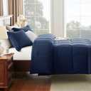 CozyLux King Comforter Set - Navy Blue Comforter King Size, 3 Pieces Box Stitched Bed Set for All Seasons, Soft Lightweight Bedding Sets with 1 Down Alternative Comforter and 2 Pillow Shams