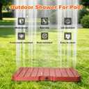 Outdoor Floor Shower for Poolside & Garden, Portable Foot-Activated Pool Shower with Adjustable Height & Water Filter, Non-Slip Wood Grain Square Base for Backyard, Patio, Dual Function as Fountain