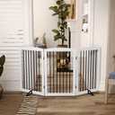 PUPETPO Freestanding Pet Gate for Dogs, Foldable Wooden Dog Gate for House Indoor, Tall Pet Fence for Stair, Doorway,Hall, Support Feet Included, 3 Panels 32",White