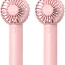 2-Pack Pink Handheld Fan, Small Cute Design, 3 Powerful Speeds, Operated by USB/Rechargeable Battery, Portable Personal Fan with Base & Lanyard, for Eyelash Makeup Travel Beach Office Desk