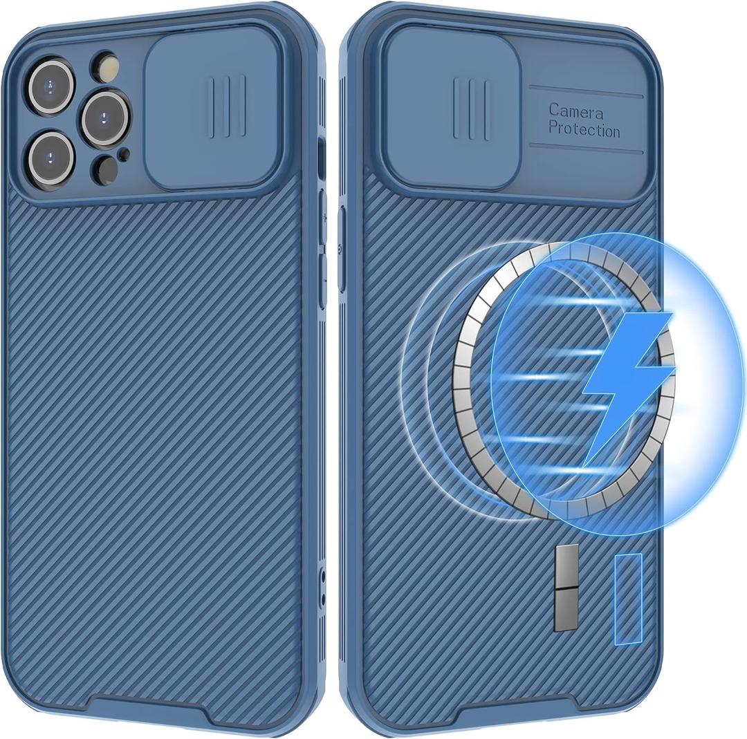 Compatible with iPhone 12 Pro Max Case MagSafe, iPhone 12 Pro Max Phone Case with Slide Lens Cover,Slim Magnetic Cover for iPhone 12 Pro Max 6.7" Blue