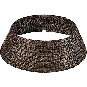 Best Choice Products 42in Christmas Tree Collar, Woven Hyacinth 4-Piece Holiday Rattan Tree Skirt Accessory for Home w/Cord Cut-Out - Espresso