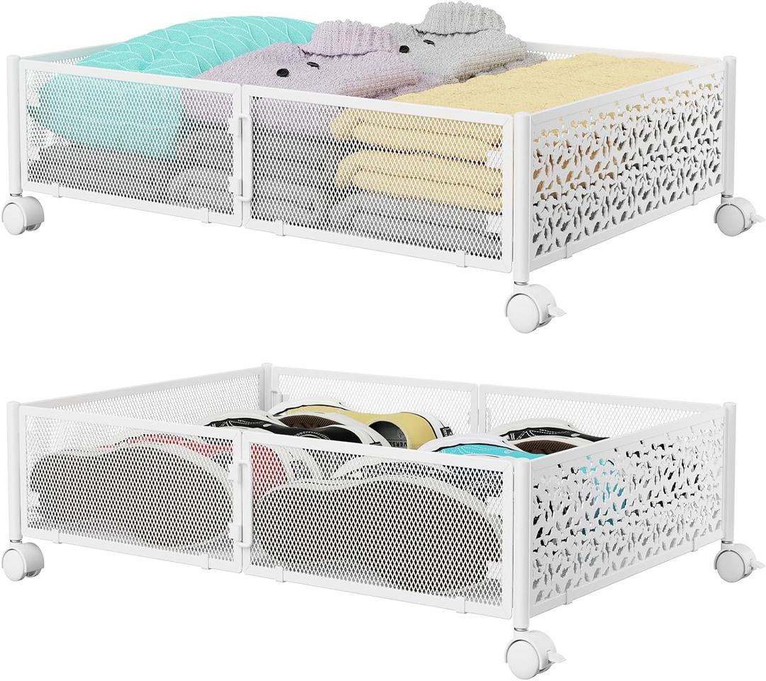 Under Bed Storage, Under the Bed Storage Containers with Wheels, Under Bed Shoe Storage Organizer Drawer for Bedroom Clothes Shoes Blankets -2Pack (2 Pack(15.723.6"), White)