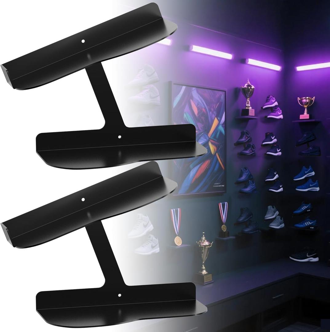 2 Pack H Type Floating Shoe Rack for Wall, Metal Wall Mount Floating Shoe Shelves, Wall Mount Floating Sneaker Display Rack, Levitating Shoe Organizer for Sneaker Collector Advertising Exhibition