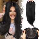 Eawwii Black Synthetic Hair Toppers for Women with Thinning 5x6 inch Large Base Coverage Clip in Wispy Bangs Upgraded Adjustable Bandage 24 Inch Long Layered