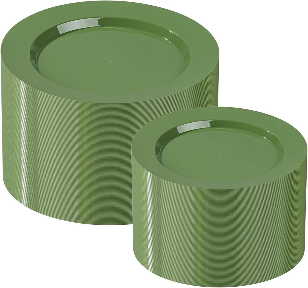 I00000 200 Pcs Green Plastic Plates, Green Disposable Plates Include 100 Dinner Plate 10 and 100 Dessert Plate 7 Perfect for Birthday, Party & Wedding