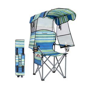 Folding Camping Chair with Reinforced Shade Canopy Comfortable Wide Seat with Cup Holder and Side Pocket Portable Outdoor Chair for Beach Fishing Sports Lawn Supports 350 LBS