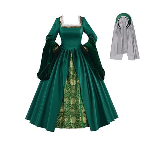 ZODICOS Anne Boleyn Dress Tudor Queen Cosplay Costume Renaissance Dress Elizabethan Ball Gown (Green, M)