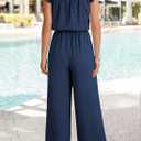 Dokotoo Jumpsuits for Women 2026 Summer Ruffle Sleeves Square Neck Rompers Drawstring Overalls with Pockets (Blue, L)