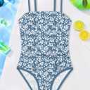 Shallmu Girls One Piece Swimsuits Color Block Dual Crossback Straps with Cover Up Skirt Girl's Swimwear 9-16Y (Blue)