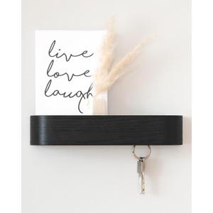 Kazai. Key Holder 'Fyndig' | Minimalist Key Hook Design from Berlin | Modern Key Holder Wall Mount with Wooden Shelf | Key Rack for Wall as Entryway Organizer | Oak, Black