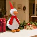 Original Cute Duck Figurine with Santa Hat and Red Scarf for Winter Christmas Decoration, Lovely and Lucky Furry Animal Doll, Come with Giftbox