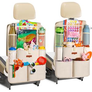 SURDOCA Car Organizers and Storage, Upgraded Car Seat Organizer with 11-inch Touch Screen Tablet Holder, Backseat Car Organizer with 8 Pockets, Car Seat Protector Road Trip Essentials for Kids (2pcs, Beige)