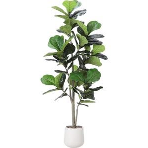 Artificial Fiddle Leaf Tree, 5ft Faux Plant Fake Ficus Lyrata Silk Trees with White Planter, Artificial Fig Trees Floor Plants for House Office Living Room Indoor Home Decor, Housewarming Gift