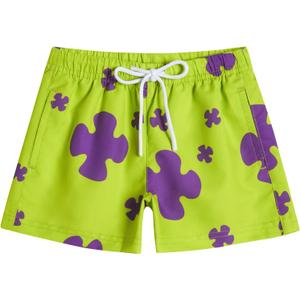 Boys Swim Trunks Toddler Swim Shorts Quick Dry Comfort Bathing Suit Sun Protection Swimwear with Pockets 2-16 Years (B3_flower / Neon)