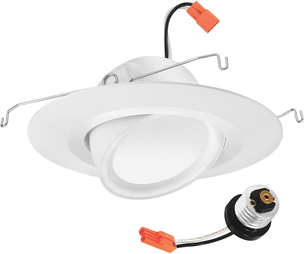 Juno 5"/6" Inch Adjustable LED Recessed Lighting, RetroBasics Series Adjustable Gimbal LED Downlight Trim Kit, 5"/6" Ceiling Light with 5-in-1 Switchable White Color, 700 Lumens, Matte White