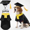 Dog Graduation Cap and Gown Set - 4Pcs Black Large Graduation Costume for Dogs and Cats with Gown, Cap, Stole, Glasses Comfortable Pet Cap and Gowns for 2026 Graduation Holiday Costume Party