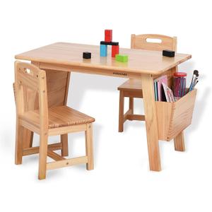 Kids Solid Wood Table and 2 Chair Set with Storage Desk and Chair Set for Children Toddler Activity Table (Solid Wood/Natural), 31"W x 19.6"D x 20.4"H